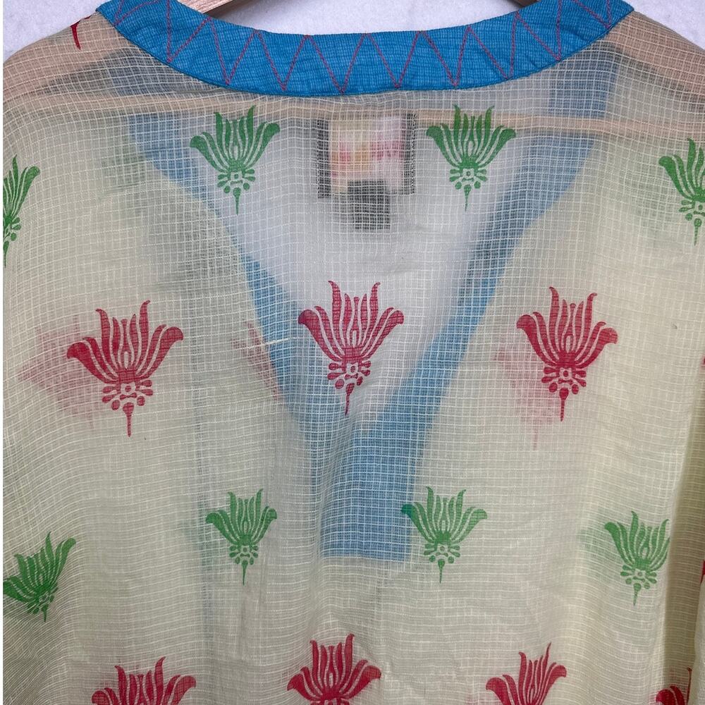 Rara Avis by Iris Apfel Printed Kurta Tunic Top Blouse Semi Sheer Tassels Sz 16 - Picture 9 of 14